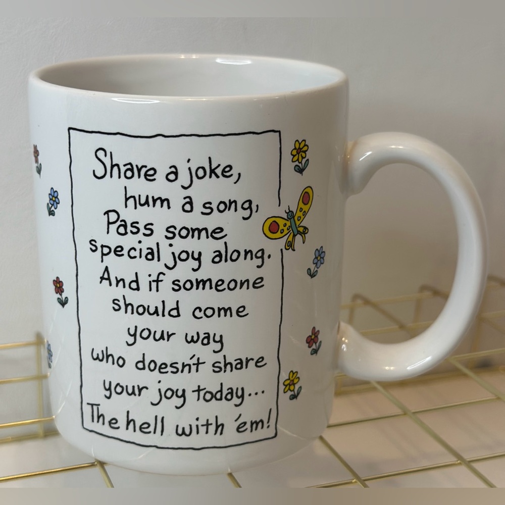 Vintage White Ceramic Humorous Coffee Tea Mug Cup Floral Shoebox Greetings